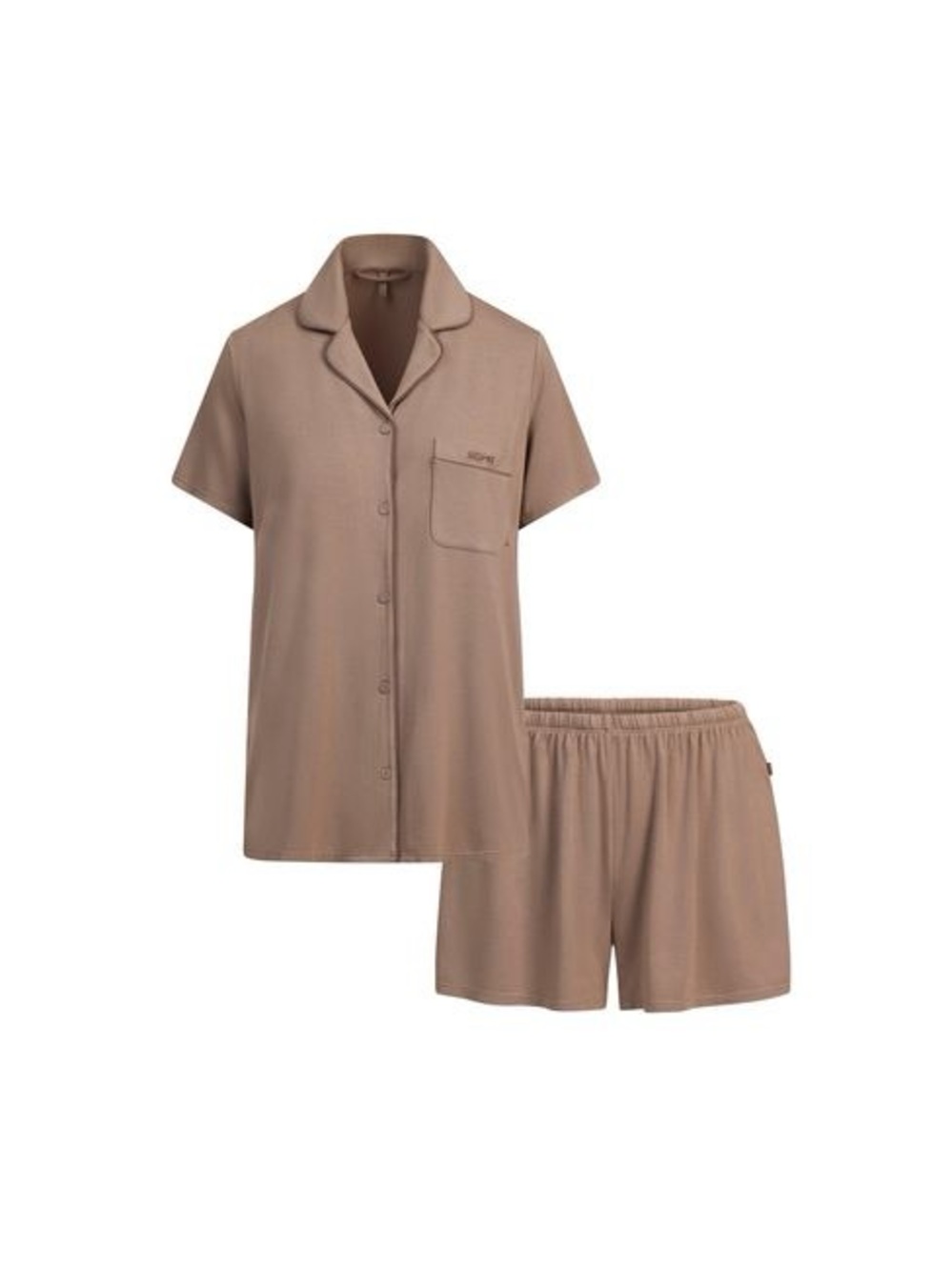 Skims Short Sleeve Button Pajama Set in Taupe